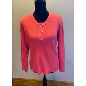 Liz & Co Blouse 100% Cotton Ribbed  Top Sz XL Pink Stretchy Unique Closure